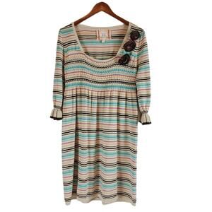 Chelsea And Violet Boho Dress Striped Cream Floral Smocked Size M Style 8C11452